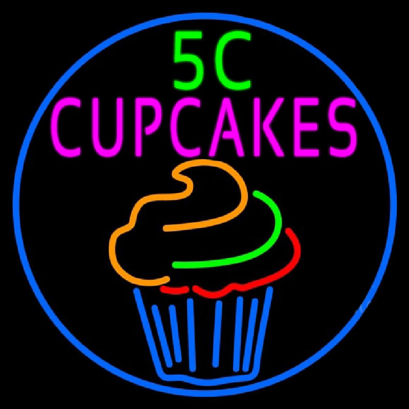 Custom 5c Cupcakes In Blue Round Neon Sign USA