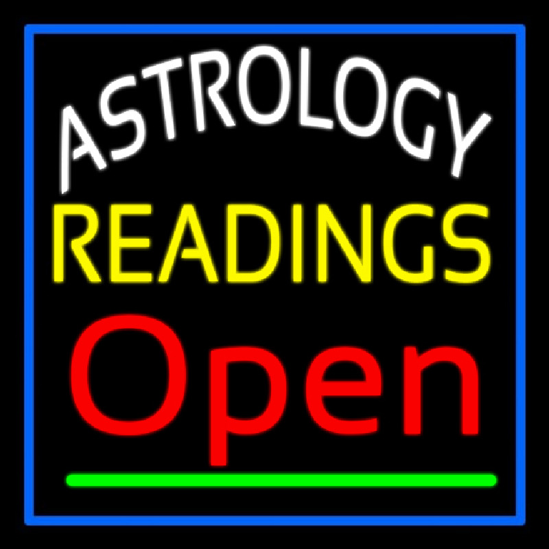 Custom Astrology Readings Open And Blue Border Neon Sign USA