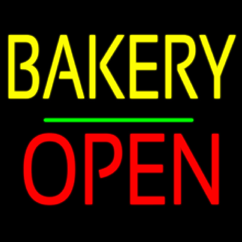 Custom Bakery Block Open Green Line Neon Sign USA