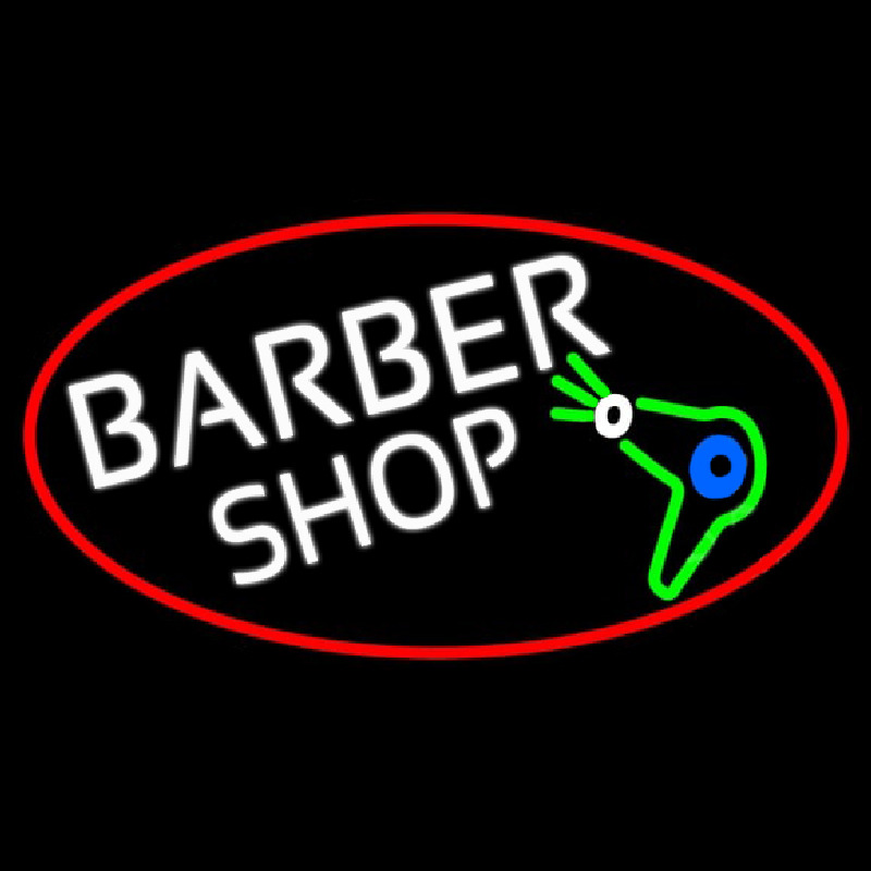 Custom Barber Shop And Dryer And Scissor With Red Border Neon Sign USA