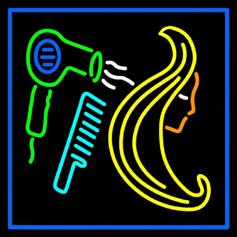 Custom Barber Shop Hair Salon With Blue Border Neon Sign USA