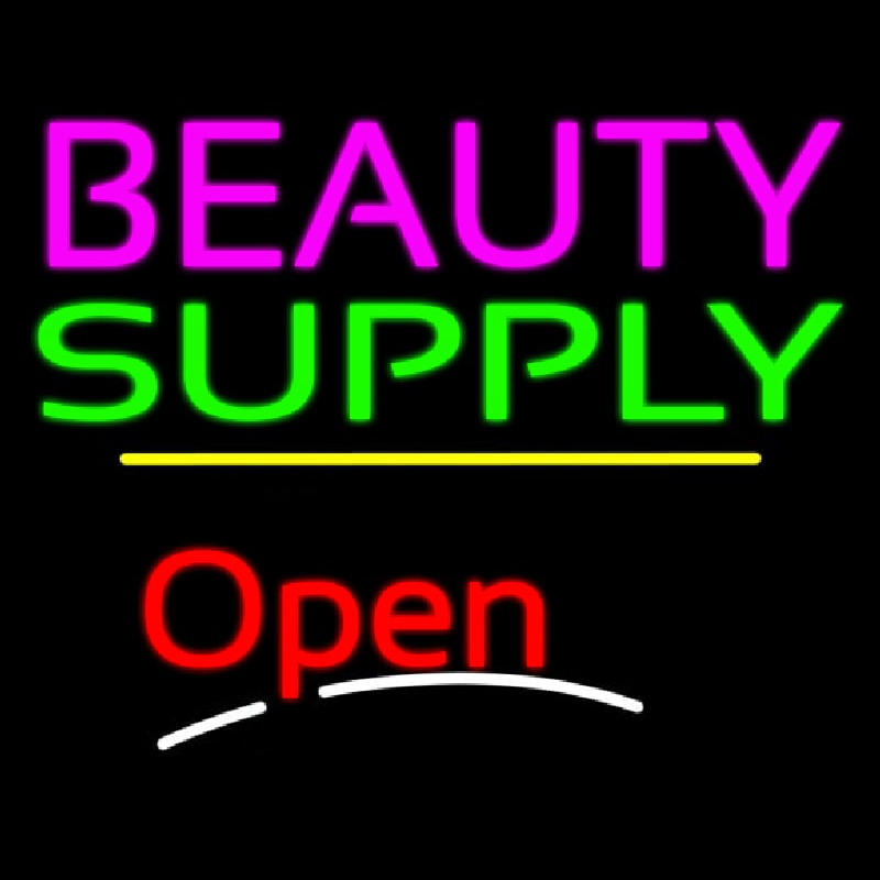 Custom Beauty Supply Open Yellow Line Neon Sign USA