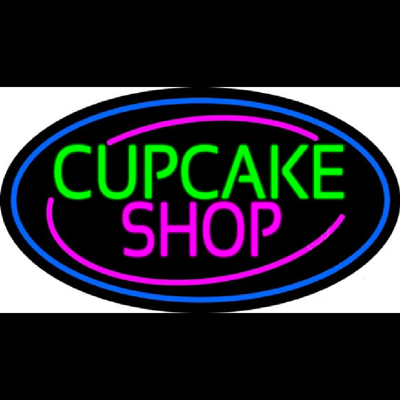 Custom Block Cupcake Shop With Blue Round Neon Sign USA