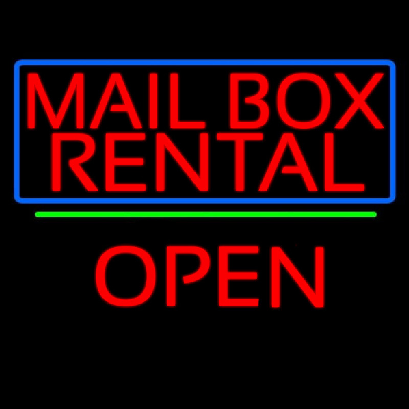 Custom Block Mail Box Rental Blue Border With Open 3 Neon Sign USA