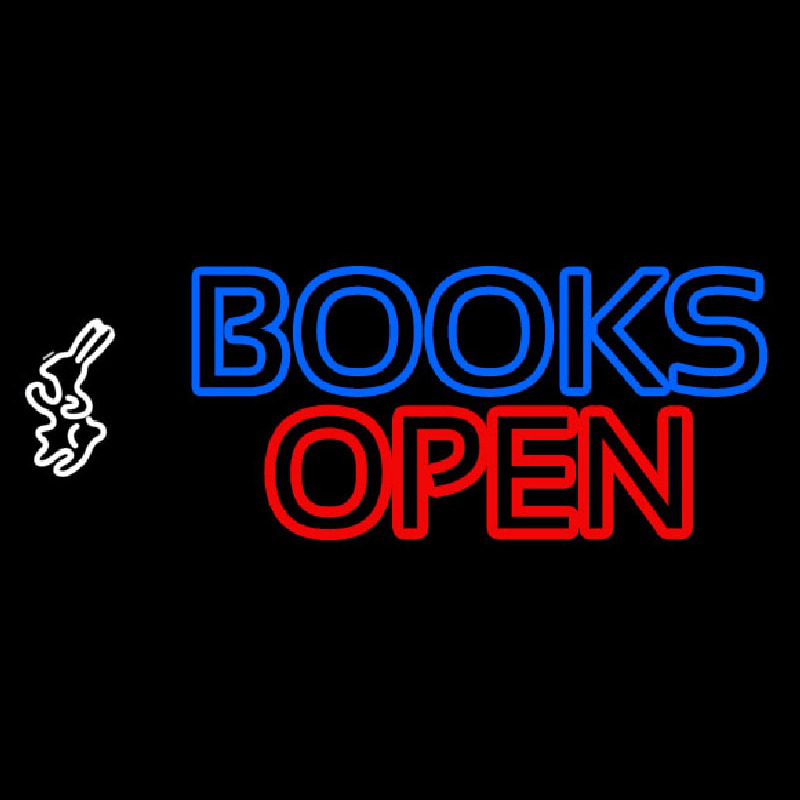 Custom Blue Books With Rabbit Logo Open Neon Sign USA