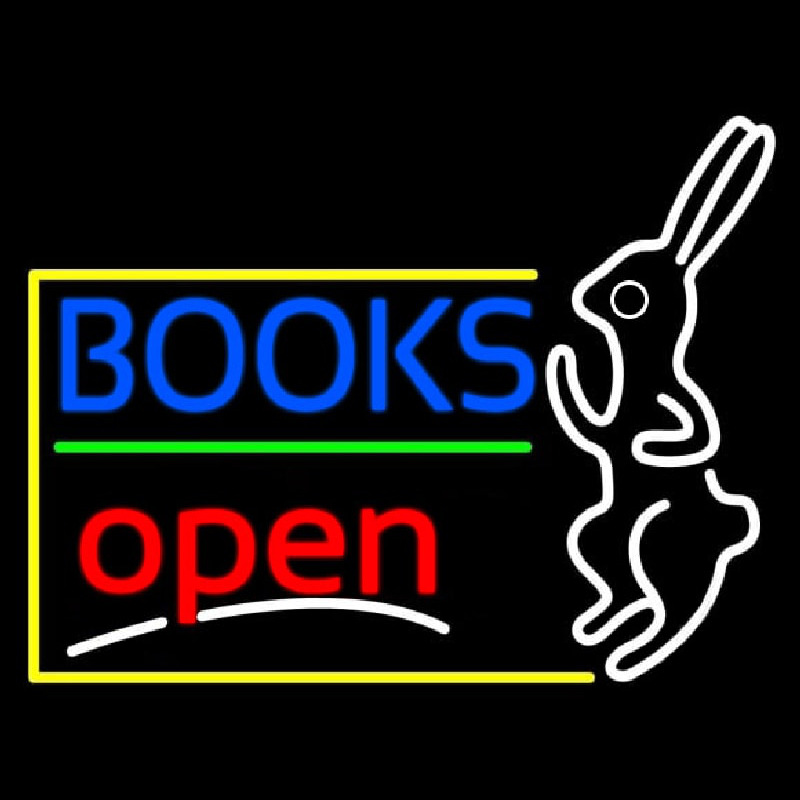 Custom Blue Books With Rabbit Logo Open Neon Sign USA