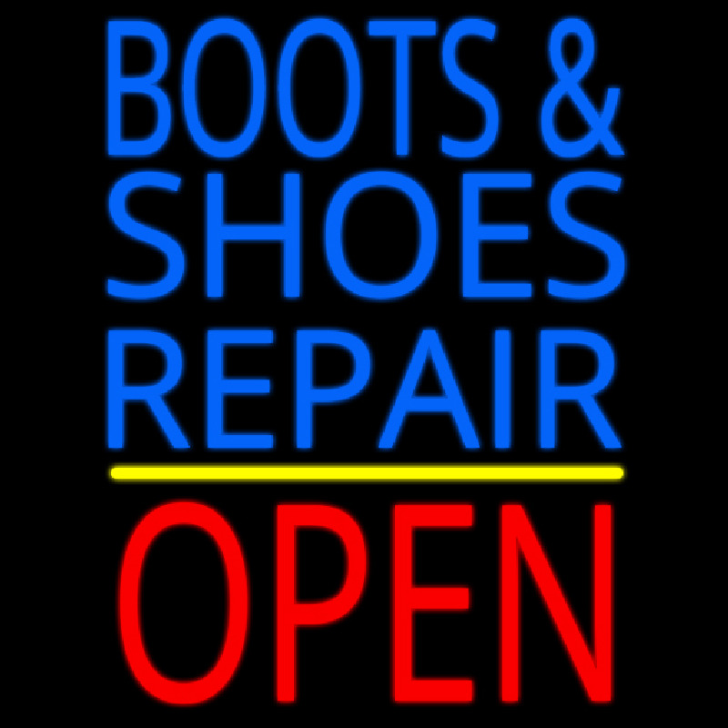Custom Blue Boots And Shoes Repair Open Neon Sign USA