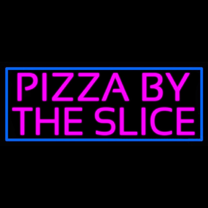 Custom Blue Border Pizza By The Slice Neon Sign USA
