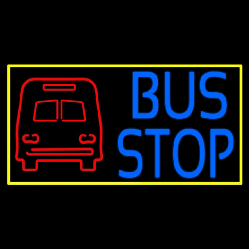 Custom Blue Bus Stop With Yellow Border Neon Sign USA