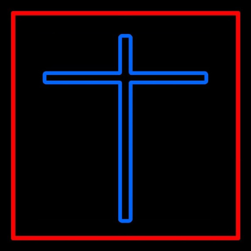 Custom Blue Christian Cross Red Border Neon Sign USA