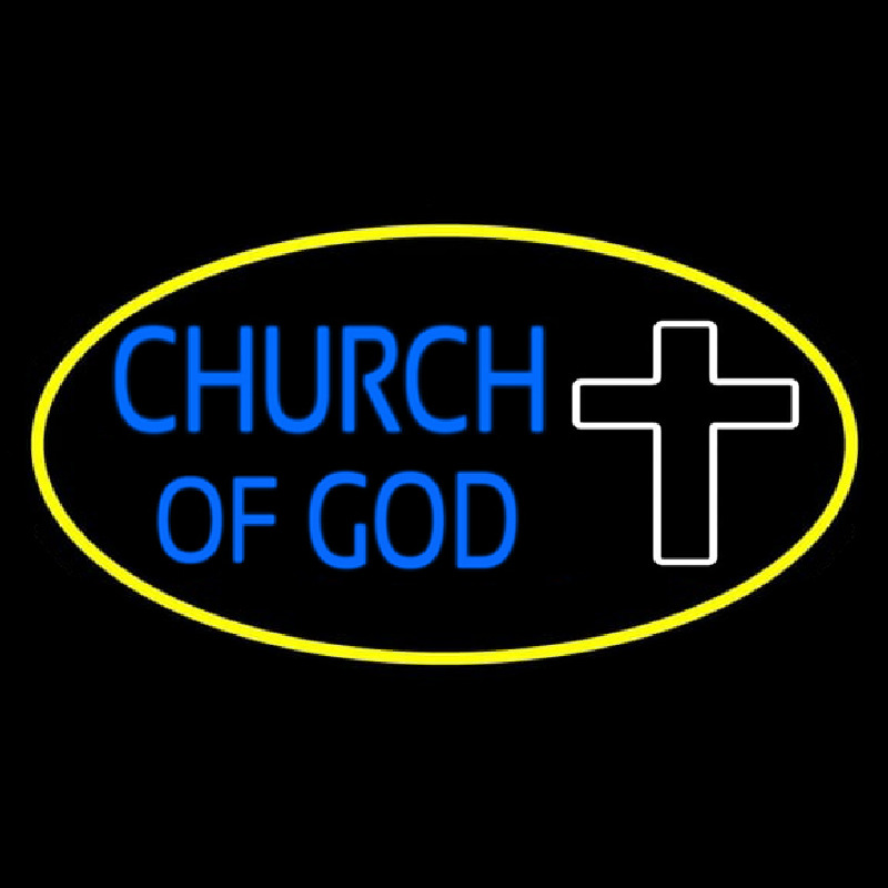 Custom Blue Church Of God Yellow Border Neon Sign USA