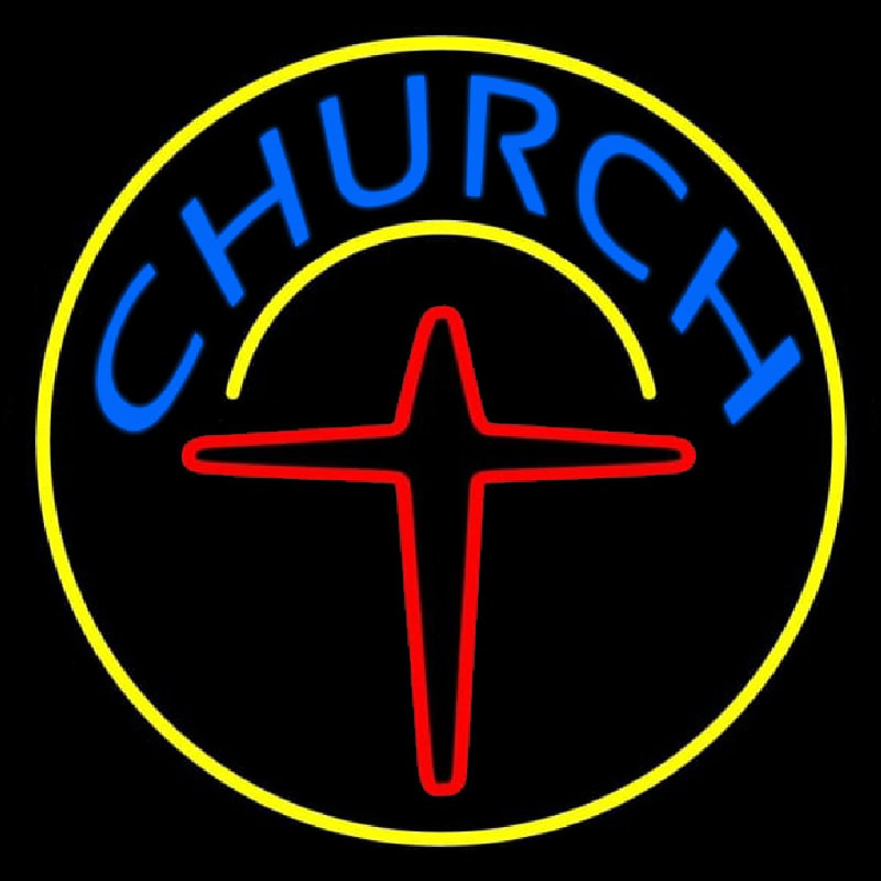 Custom Blue Church With Cross Logo Neon Sign USA
