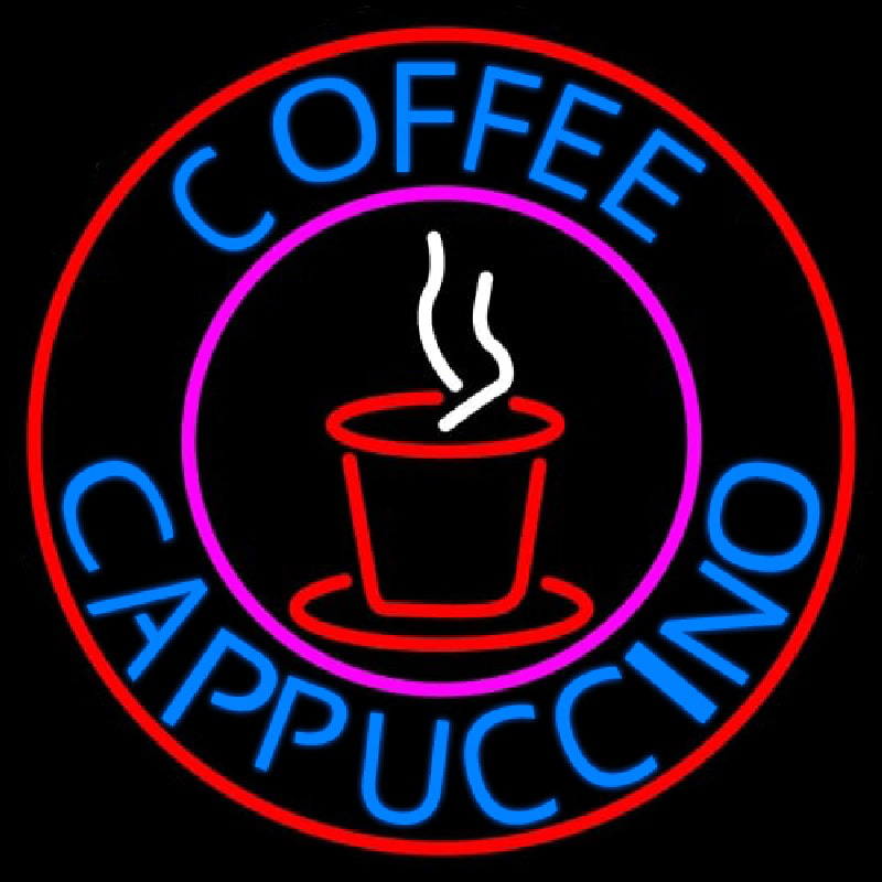Custom Blue Coffee Cappuccino With Red Circle Neon Sign USA