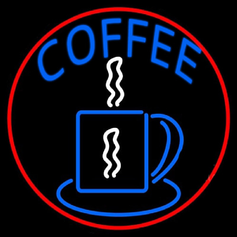 Custom Blue Coffee Cup With Red Circle Neon Sign USA