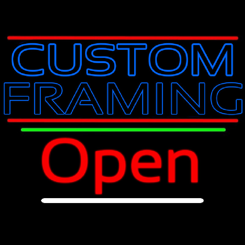 Custom Blue Custom Framing With Lines With Open 3 Neon Sign USA