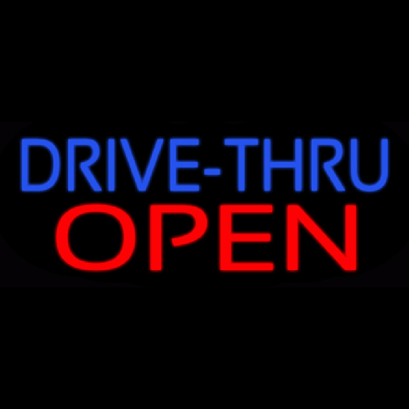 Custom Blue Drive Thru Red Open Neon Sign USA