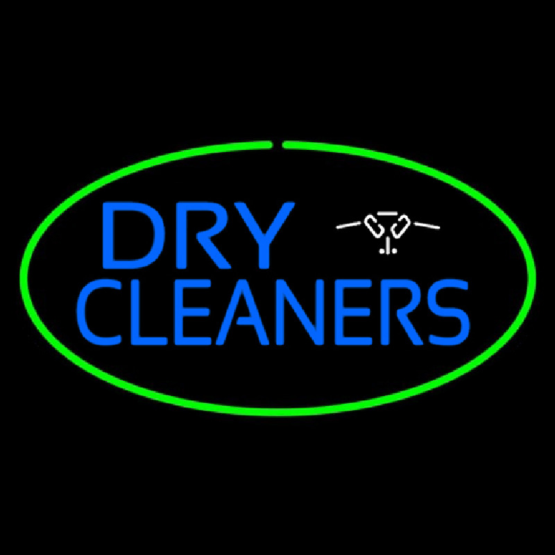 Custom Blue Dry Cleaners Logo Oval Green Neon Sign USA