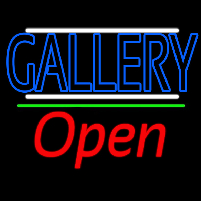 Custom Blue Gallery With White Line With Open 2 Neon Sign USA