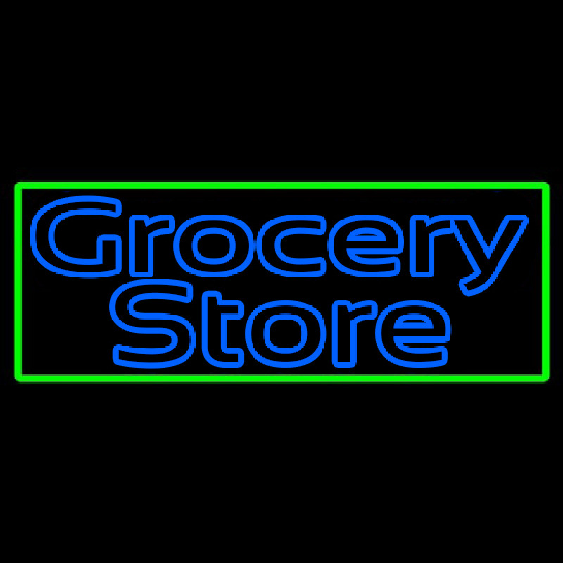 Custom Blue Grocery Store With Green Border Neon Sign USA