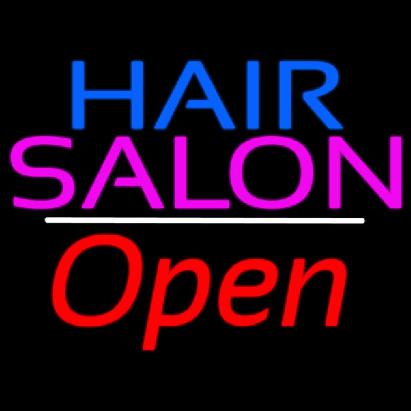 Custom Blue Hair Salon Open White Line Neon Sign USA