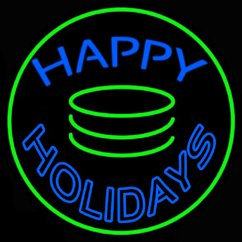 Custom Blue Happy Holidays Block Neon Sign USA