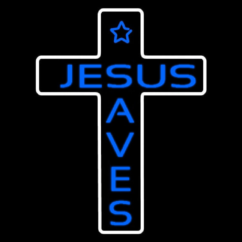 Custom Blue Jesus Saves White Cross With Border Neon Sign USA
