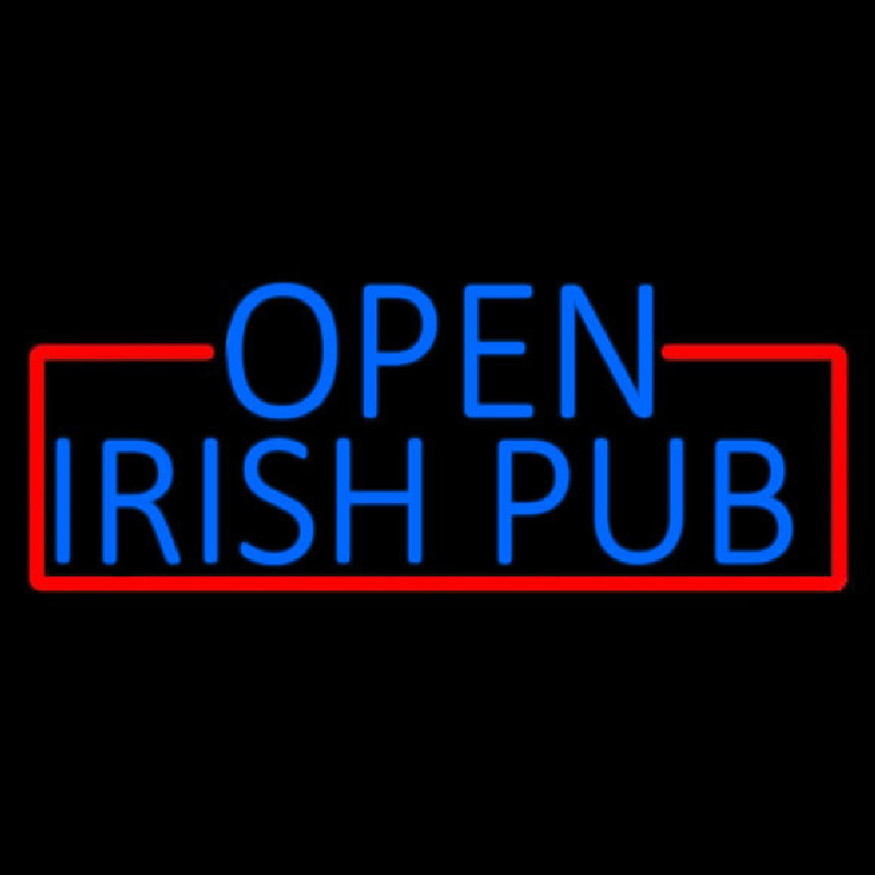 Custom Blue Open Irish Pub With Red Border Neon Sign USA