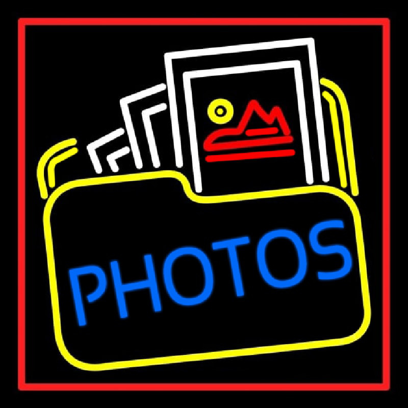 Custom Blue Photos With Photo Icon With Red Border Neon Sign USA