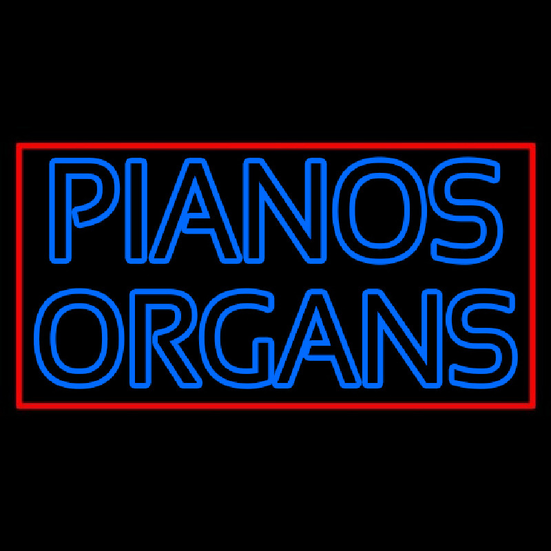 Custom Blue Pianos Organs Block Red Border Neon Sign USA