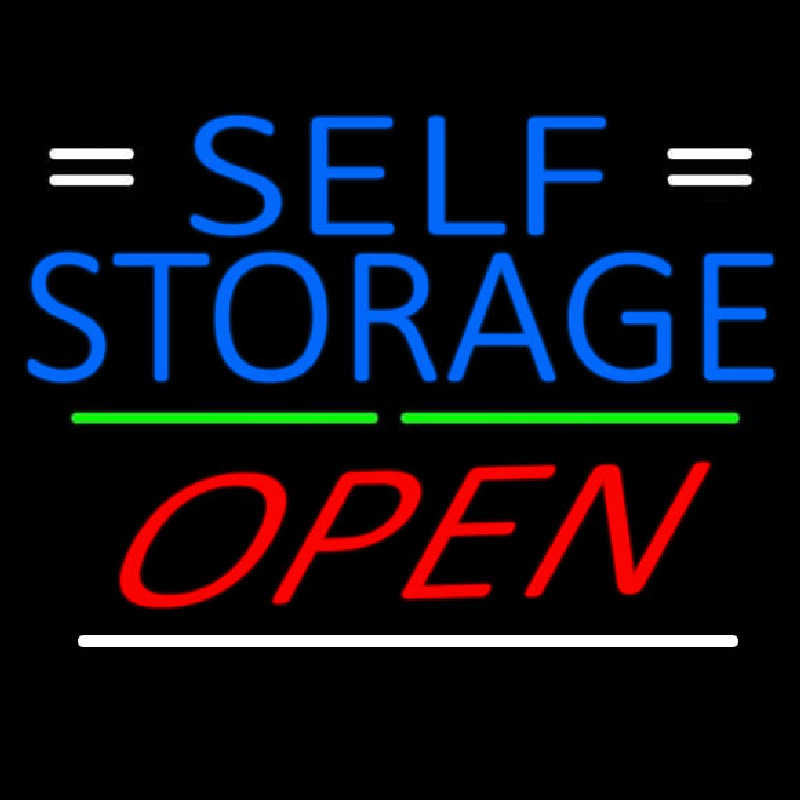 Custom Blue Self Storage With Open 3 Neon Sign USA