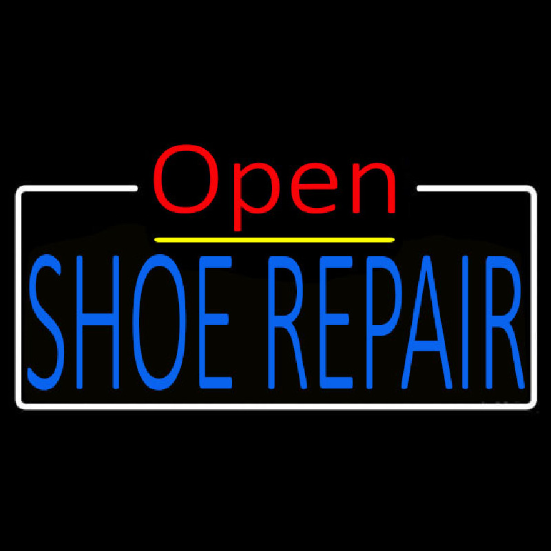 Custom Blue Shoe Repair Open White Border Neon Sign