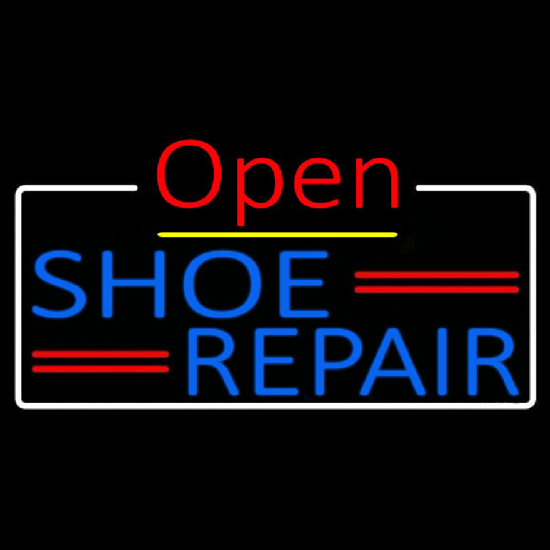 Custom Blue Shoe Repair Open With Border Neon Sign