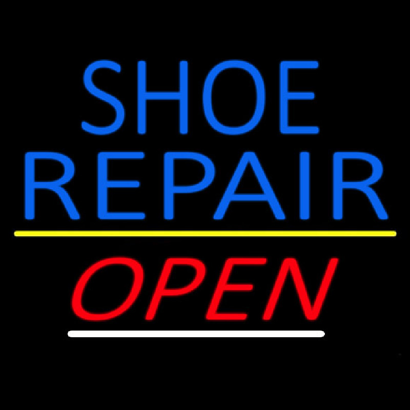 Custom Blue Shoe Repair Open With Line Neon Sign