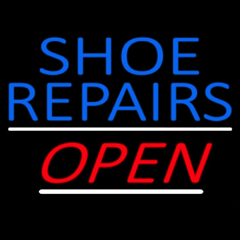 Custom Blue Shoe Repairs Open Neon Sign USA