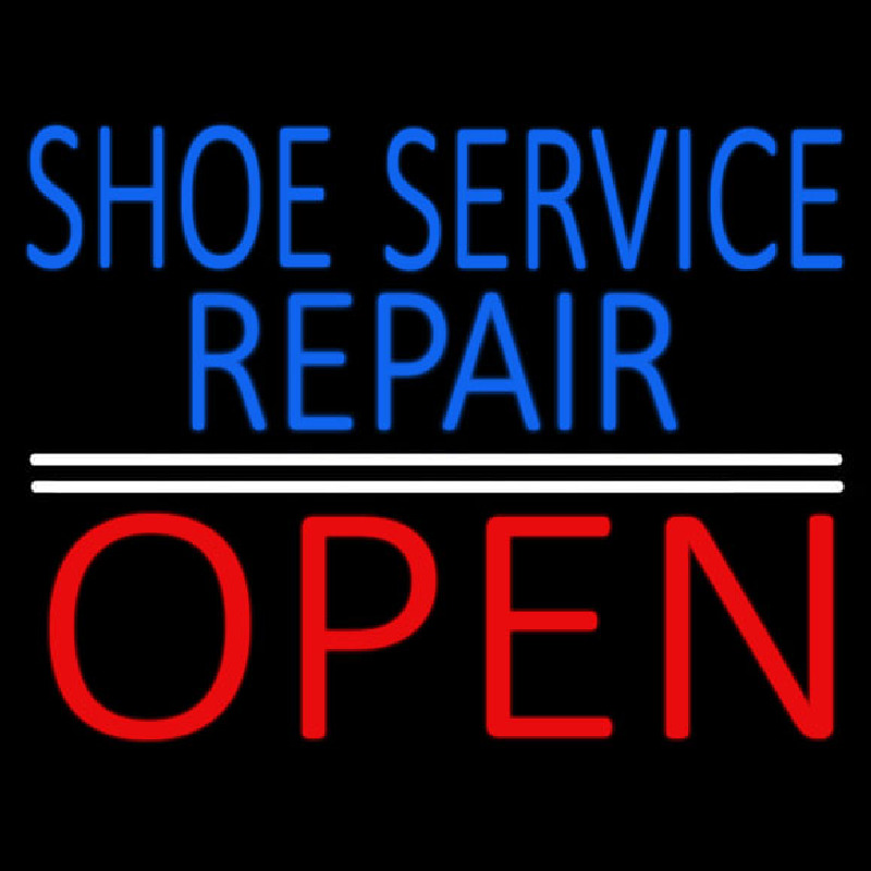 Custom Blue Shoe Service Repair Open Neon Sign USA