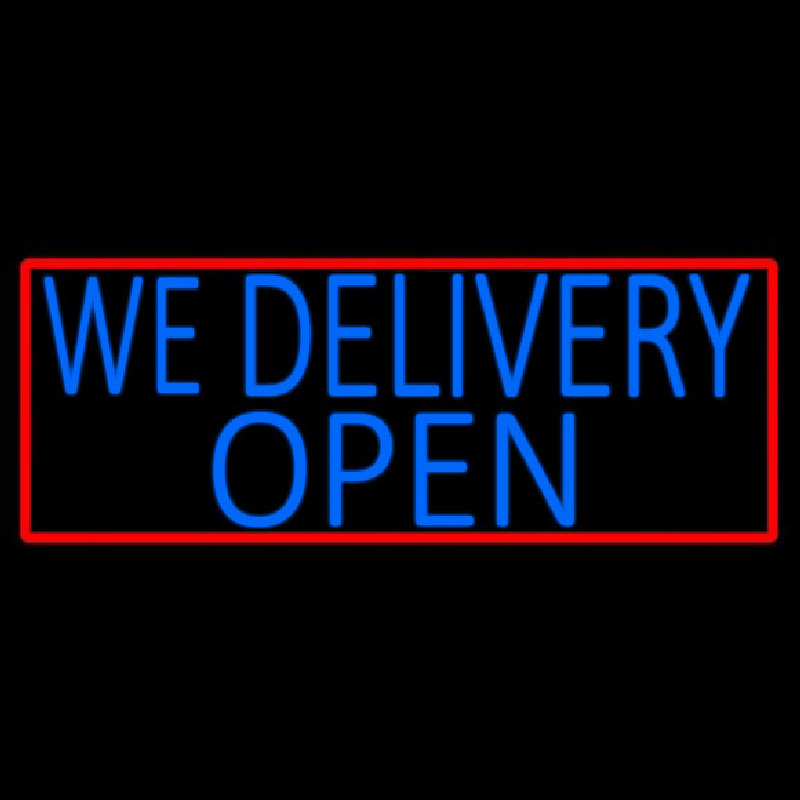 Custom Blue We Deliver Open With Red Border Neon Sign USA