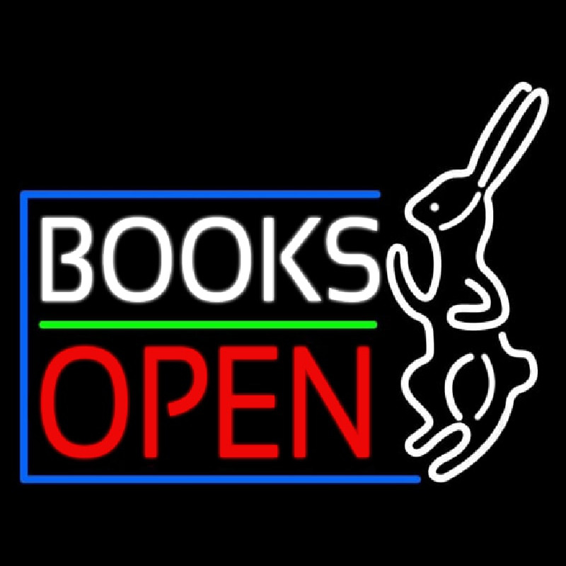 Custom Books With Rabbit Logo Open Neon Sign USA