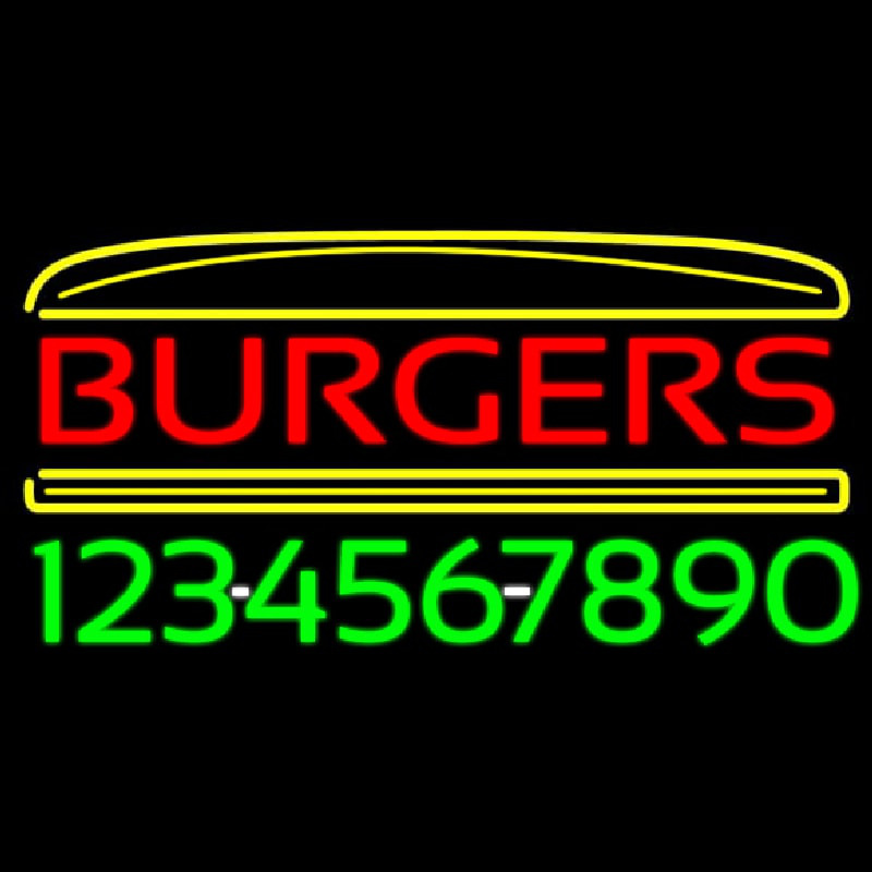 Custom Burgers Inside Burger With Phone Number Neon Sign USA