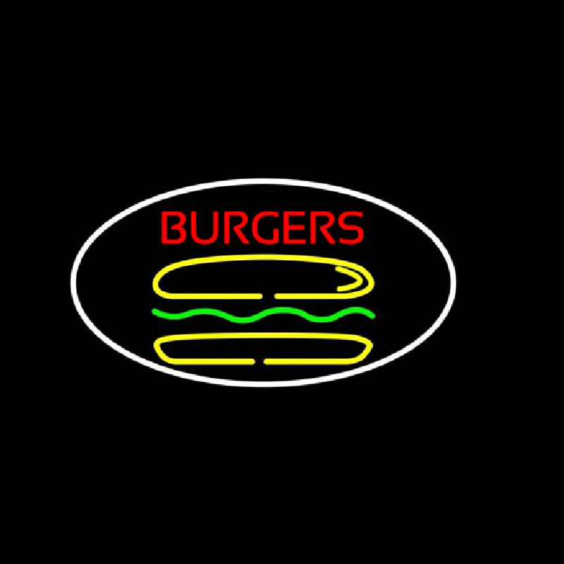 Custom Burgers Oval Neon Sign USA