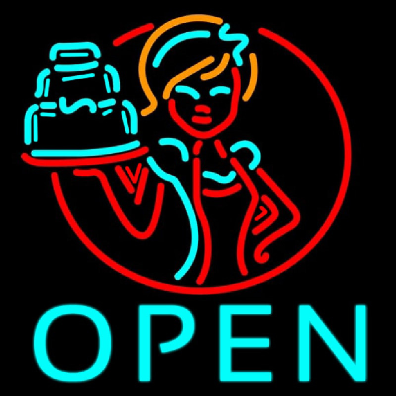 Custom Cake With Girls Open Neon Sign USA