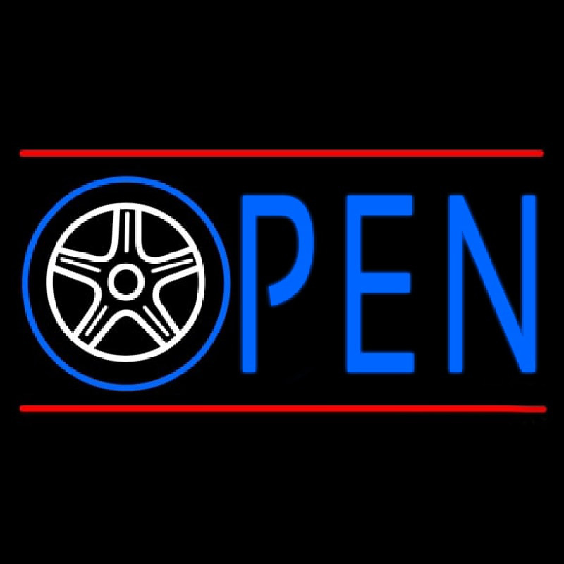 Custom Car Wheel Open Neon Sign USA