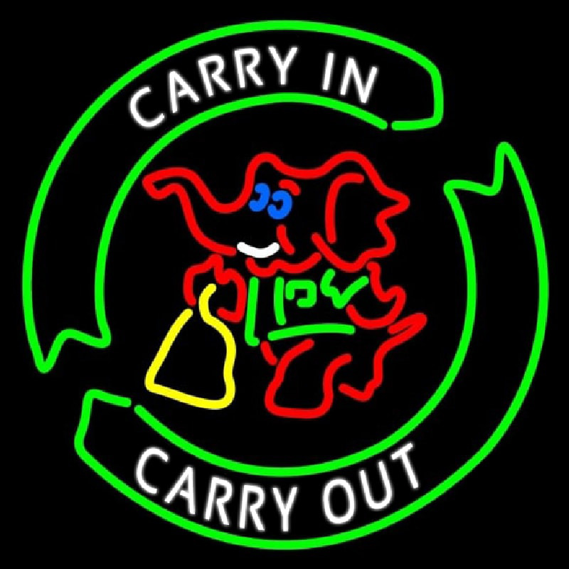 Custom Carry In Carry Out With Elephant Neon Sign USA