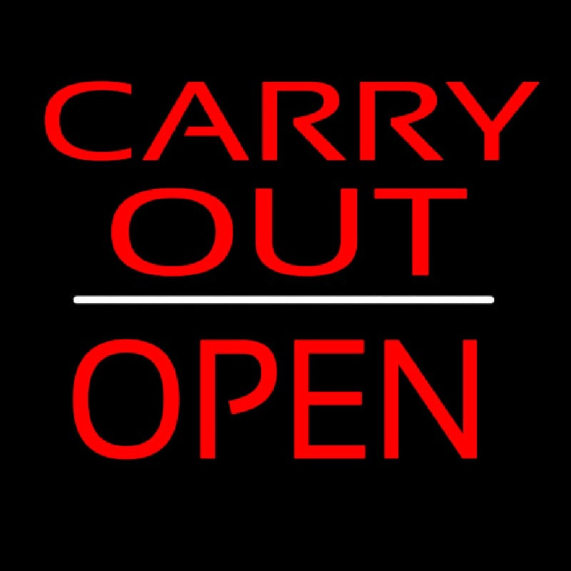 Custom Carry Out Block Open White Line Neon Sign USA