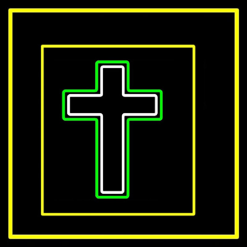 Custom Christian Cross Yellow Border Neon Sign USA