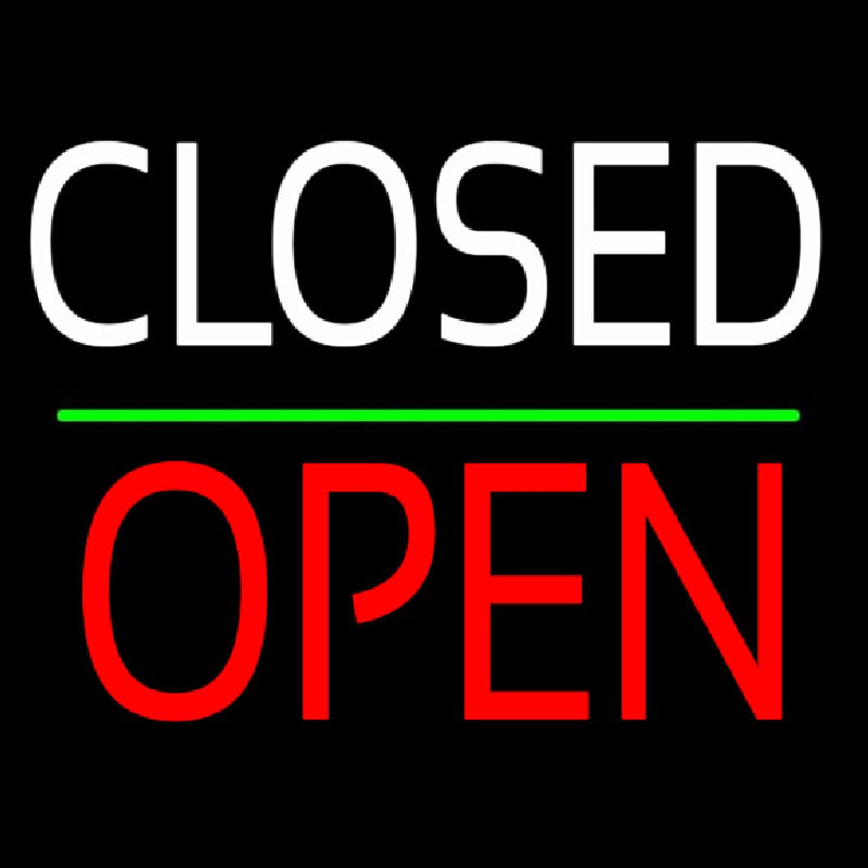 Custom Closed Block Open Green Line Neon Sign USA