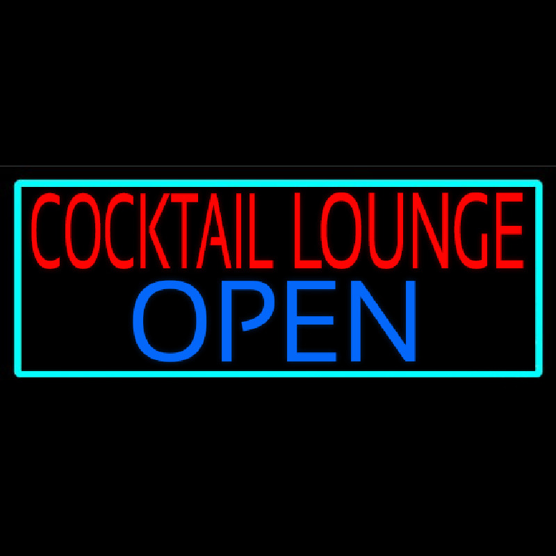 Custom Cocktail Lounge Open With Turquoise Border Neon Sign USA