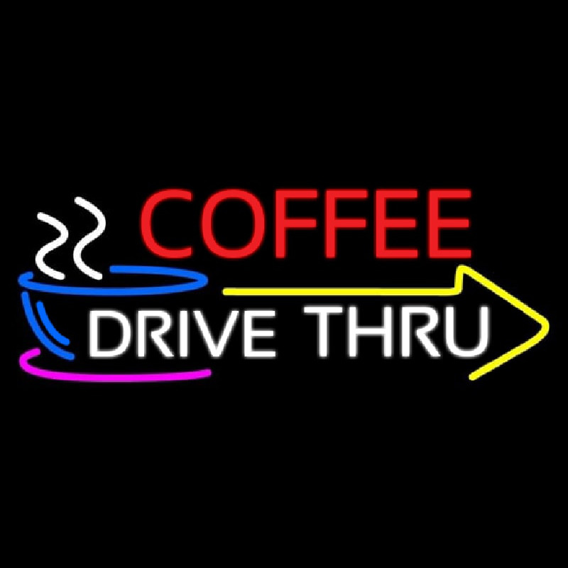 Custom Coffee Drive Thru With Yellow Arrow Neon Sign USA