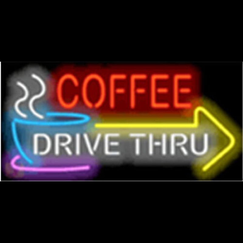 Custom Coffee Drive Thru with Right Arrow Neon Sign USA
