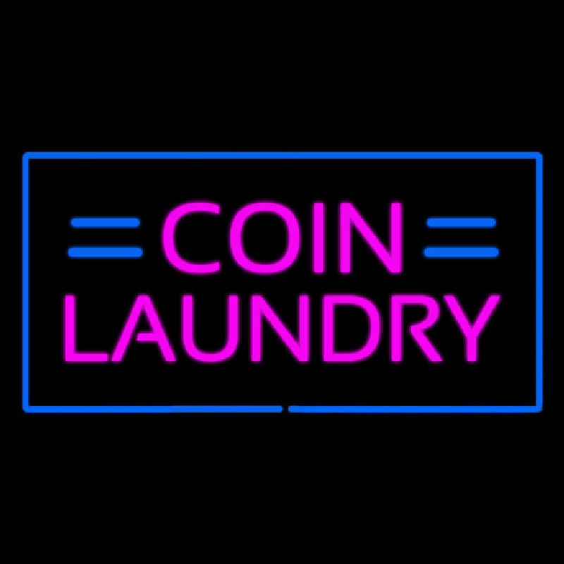 Custom Coin Laundry With Blue Border Neon Sign USA