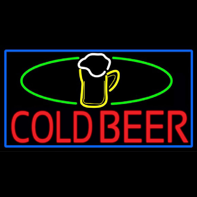 Custom Cold Beer And Mug With Blue Border Neon Sign USA